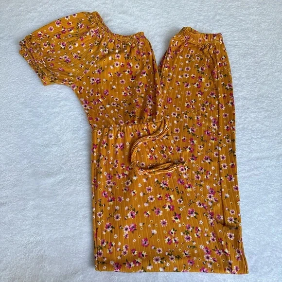 Charming Mustard Floral Kids Jumpsuit - Picture 6 of 9